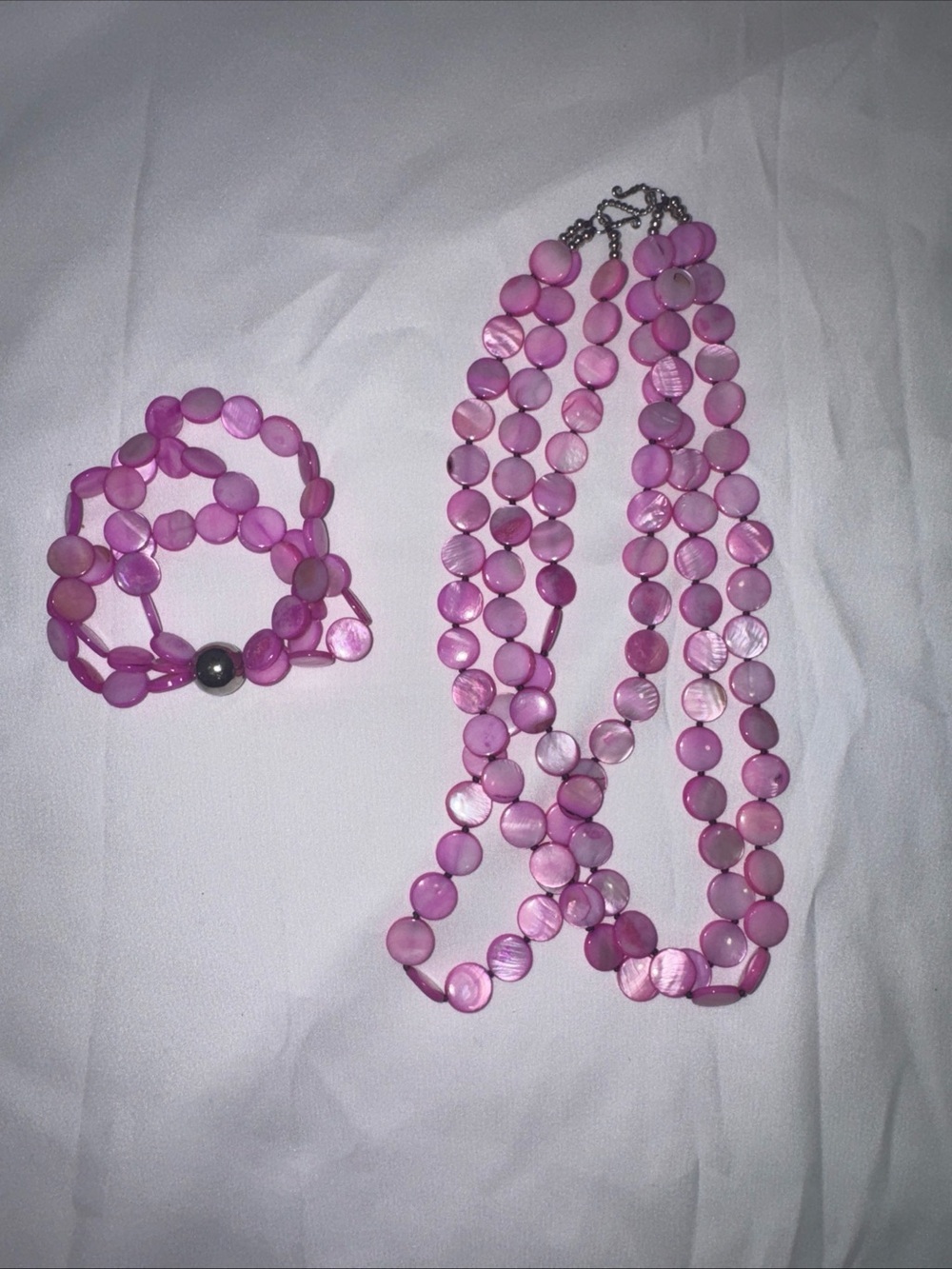 Pink Shell Bead Necklace and Bracelet Set